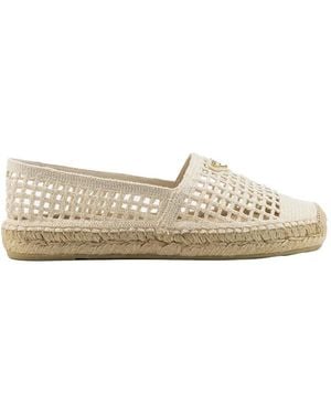 Prada Gehäkelte Espadrilles Mit Logo-Schild - Weiß