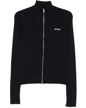 Miu Miu Cárdigan Con Logo Bordado - Negro