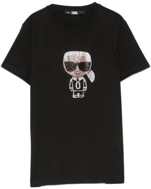 KARL LAGERFELD Ikonik Rhinestone-Embellished T-Shirt - Black