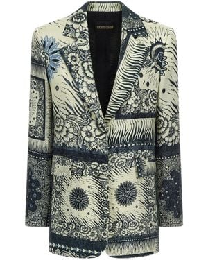 Roberto Cavalli Bandana-Print Blazer - Gray