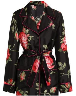 Dolce & Gabbana Dolce & Gabbana Roses Bouquet Print Silk Shirt - Black