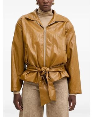Haveone Belted Zip-Up Jacket - Brown