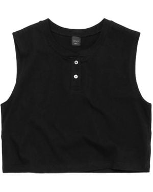 Leset Henley Sleeveless Top - Black