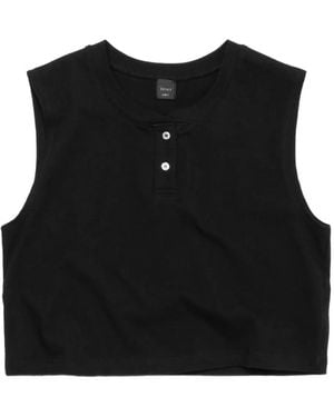 Leset Henley Sleeveless Top - Black