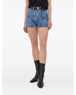 The Kooples Paisley-Print Denim Shorts - Blue