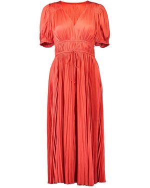 Ulla Johnson Audra Puff-Sleeve Pleated Dress - Red