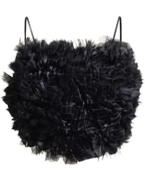 Gemy Maalouf Ruffled Tulle-Trim Cropped Top - Black