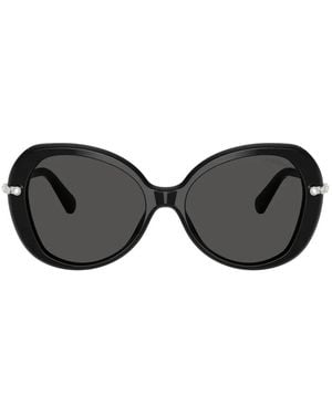 Swarovski Crystal-Embellished Geometric-Frame Sunglasses - Black
