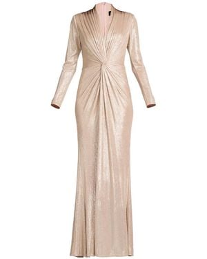 Tadashi Shoji Long-Sleeve V-Neck Maxi Dress - Natural