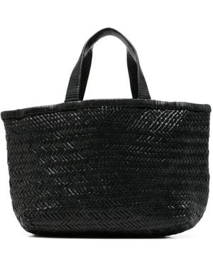 Manebí New Sunset Medium Geweven Leren Shopper - Zwart