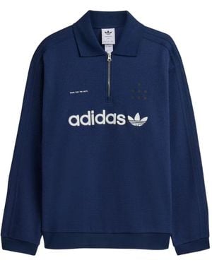 Song For The Mute X Adidas Logo-Print Zip-Neck Polo Shirt - Blue