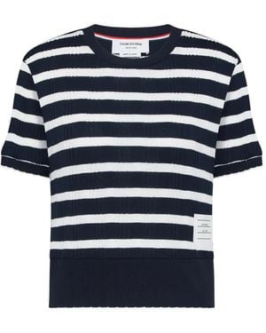 Thom Browne Striped Scallop-Edge T-Shirt - Blue
