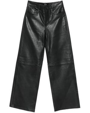 Lois Leather Wide-Leg Trousers - Grey