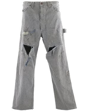 SAINT Mxxxxxx Hickory-Stripe Distressed Jeans - Grey