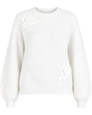Twinset Floral-Appliqué Ribbed-Knit Jumper - White