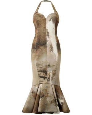 Roberto Cavalli Marble-Print Midi Dress - Natural