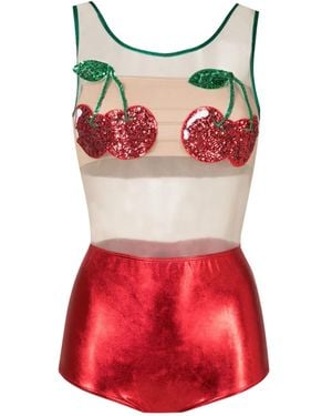Brigitte Bardot Carnaval/Festival Sequin-Embellished Metallic One-Piece - Red
