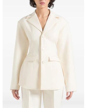 Manière De Voir Claire Wide-Shoulder Belted-Waist Blazer - White