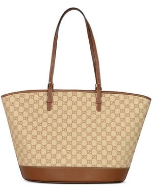 Gucci Large Velvet Gg-Motif Leather-Trim Tote Bag - Natural