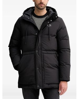 Guess Hooded Logo Parka Coat - Black