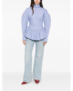 Thelatest Elaine Peplum-Hem Puff-Sleeve Shirt - Blue