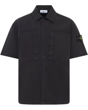 Stone Island Stretch Organic Cotton Twill Shirt - Black