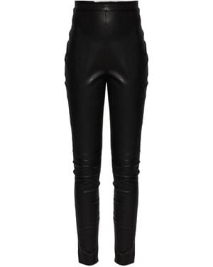 Balmain High-Waisted Leather Trousers - Black