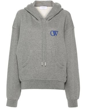 Off-White c/o Virgil Abloh Off- Embroidered-Logo Cotton Hoodie - Grey