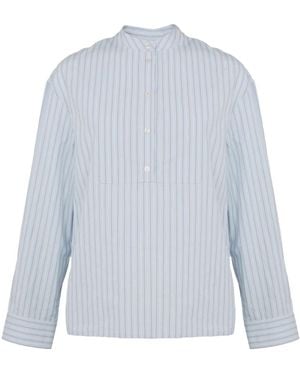 Yves Salomon Gestreifte Popeline-Bluse - Blau
