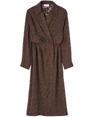 RETORI Devoré-Palm Wrap Midi Dress - Brown