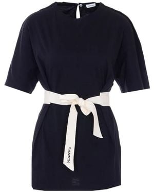 Lanvin T-Shirt Met Kant En Knoopdetail - Blauw