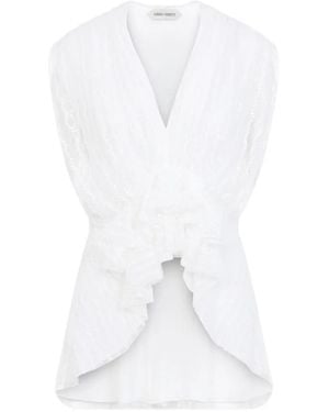 Alberta Ferretti Blusa Con Cuello En V Y Volantes - Blanco