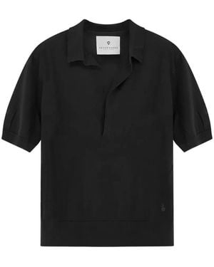 Seven Gauge V-Neck Ribbed-Trim Polo Shirt - Black