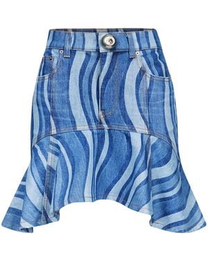 Area Sunray Ruffle-Hem Denim Skirt - Blue