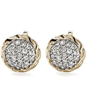 John Hardy Pendientes Jh Essential En Oro Amarillo De 14 Ct Con Diamantes - Blanco