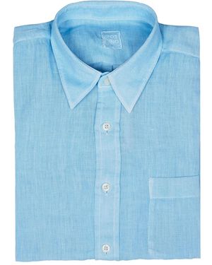 120% Lino Linnen Overhemd - Blauw