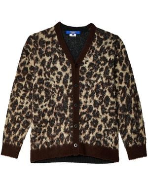 Junya Watanabe Leopard-Intarsia Brushed Cardigan - Black