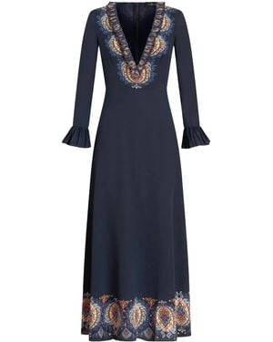 Etro ペイズリー シルクマキシドレス - ブルー
