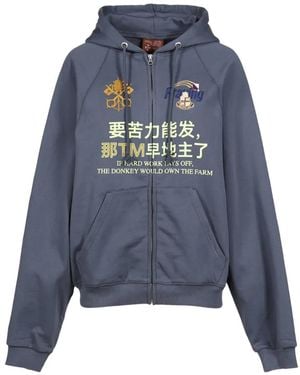 PRAYING Hard Work Embroidered Zip-Up Hoodie - Blue