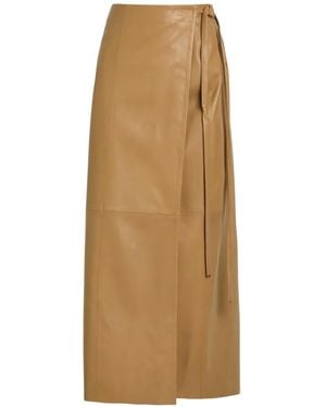 Nour Hammour Leather Wrap Mid Skirt - Natural