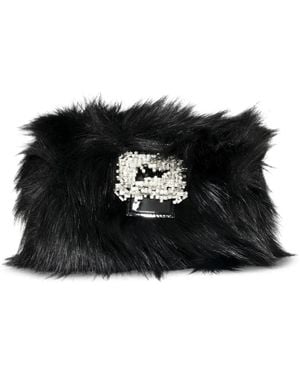 Gedebe Crystal-Embellished Faux-Fur Clutch Bag - Black