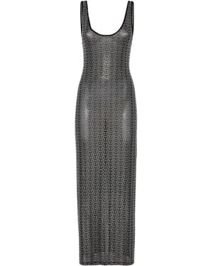Philipp Plein Crystal-Monogram Maxi Dress - Gray