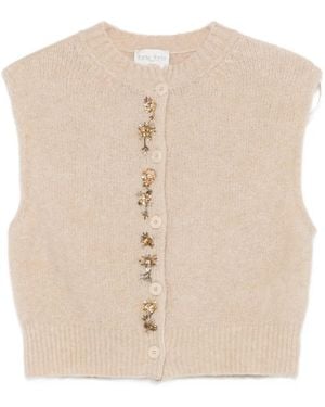 forte_forte Embellished Knitted Gilet - Natural