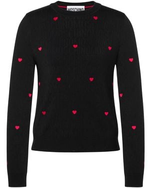 Moschino Heart-Embroidered Intarsia-Knit Jumper - Black