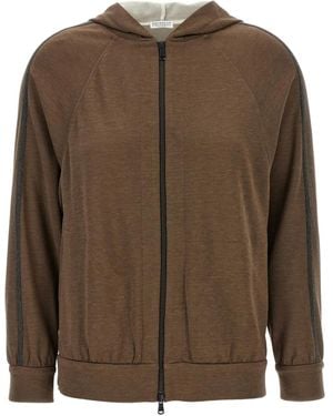 Brunello Cucinelli Monili-Chain Zip-Up Hoodie - Brown