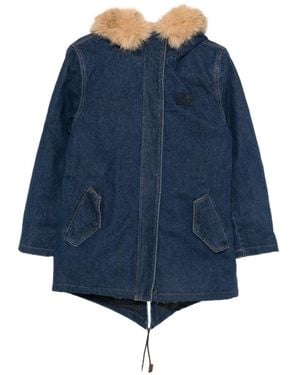 MC2 Saint Barth Brenna Faux-Fur-Trim Hooded Denim Coat - Blue
