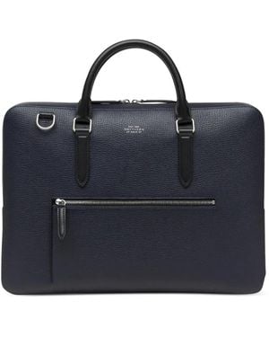 Smythson Ludlow Zip-Front Laptop Bag - Blue