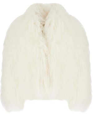OLIVIA V. Goat Fur Long-Sleeves Jacket - White