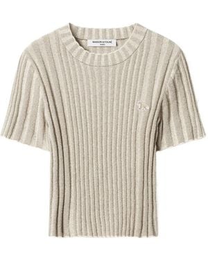 Maison Kitsuné Camiseta De Canalé Con Cuello Redondo - Blanco