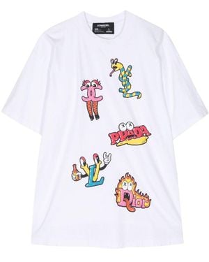 DOMREBEL Cartoon Graphic-print Cotton T-shirt - White